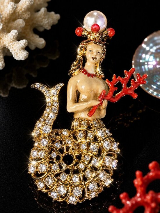 Hutton Wilkinson Jewelry - Rare Hutton Wilkinson Signed Mermaid Brooch Swarovski Crystal Tony Duquette 1990